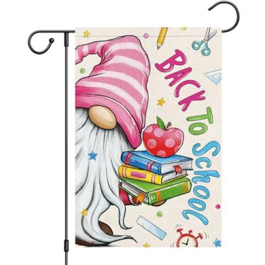 Imagem de Heyfibro Bandeira de jardim de volta às aulas gnomo 30 x 45 cm serapilheira dupla face, Apple School Days Apple Pencil Crayon Supplies Bandeira de quintal para decoração de campus para crianças