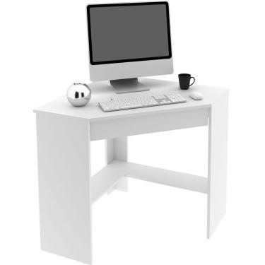 Imagem de Mesa Escrivaninha de Canto para Escritório 1 Gaveta em MDP 76.5cm Branco para Home Office