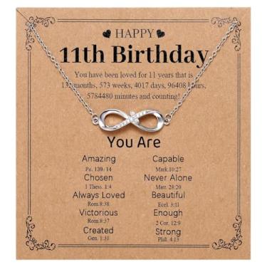 Imagem de Kvekstio Feliz aniversário de 11 anos, colar com cruz infinita, presente para onze anos, filha, neta, sobrinha, versículo bíblico, marco de aniversário para 11 anos, joia de aniversário religiosa