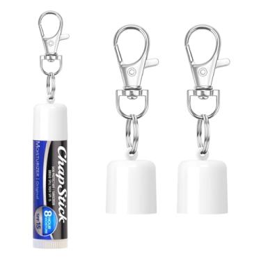 Imagem de Rolitwils Porta-chaves Chapstick com 2 peças – Porta-protetor labial para ChapStick Original 4,3 g – Suporte de protetor labial de plástico com chaveiro de metal seguro para mulheres fofas presentes