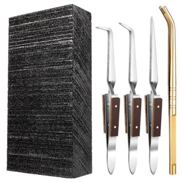 Imagem de Gisafai Kit de solda com 5 peças, inclui 1 bloco de solda de carvão, 1 pinça de cobre, 3 pinças, placa de solda, utensílios de fundição para joias