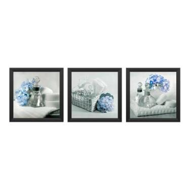 Imagem de Kit 3 Quadros Decorativos Banheiro, Toalete, Lavabo, Flores (Preto)