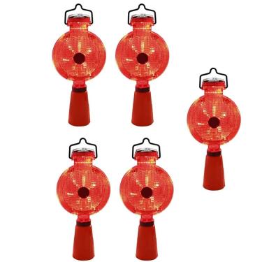 Imagem de Sinalizador Viario Solar Kit 5 Uni Cone Sinalizaçao Luz Automatico LED Segurança Estrada Rodovia Rua Obra Pista Chuva Iluminaçao