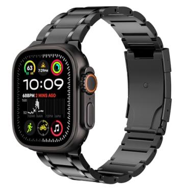 Imagem de MoKo Pulseira de titânio compatível com Apple Watch Ultra 3/2/1 de 49 mm, S11/S10 46 mm, 9/8/7 45 mm, SE3/SE2/SE/6/5/4 de 44 mm, 3/2/1 de 42 mm, Business Metal com fecho dobrável, preta