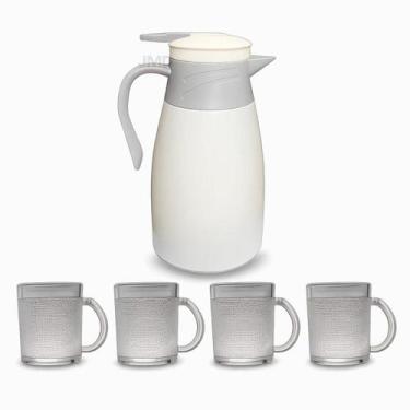 Imagem de Garrafa Térmica 1 Litro 4 Canecas Vidro 220ml Uso Diário Casa Escritór