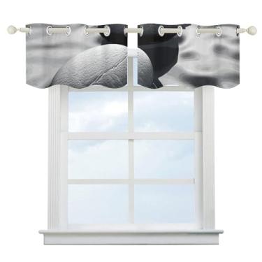 Imagem de Cortina blackout cinza Zen Stones cortina escurecimento de quarto cortinas de janela curta isolamento térmico cortinas de janela de banheiro para cozinha sala de jantar quarto 2 painéis 132 cm x 46 cm