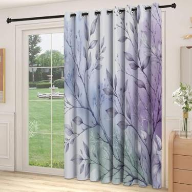 Imagem de Divisória de parede de cortina divisória de sala de lavanda, cenário sonhador de ramos delicados com folhas arroxeadas Fantasia, adequada para cortinas térmicas de sala de estar de porta de vidro