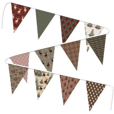 Imagem de Faixa de Natal estilo retrô para decorações internas ou externas de Natal para festas de Natal, faixa de tecido flâmula para decorações de Natal, faixa vintage de guirlanda de rena de Natal para decorações de lareira