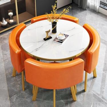 Imagem de Mesa De Clube De Sala De Recepção De Escritório, Combinação De Mesa E Cadeira De Recepção, Cadeira De Couro Pu Estilo Retrô Pernas De Metal, Mesa E Cadeir, Orange