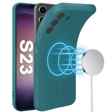 Imagem de Capa magnética para Samsung Galaxy S23, adequada para Mag-Safe, Slim Soft Touch Silicone para Samsung S23 Capa protetora com forro de microfibra de borracha gel para Galaxy S23 5G 6,1 polegadas (verde