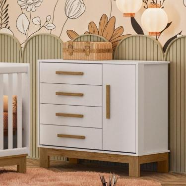 Imagem de Cômoda Sapateira 1 Porta 4 Gavetas Luar Branco Acetinado