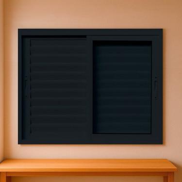 Imagem de Janela Veneziana 3 Folhas Vidro Segurança 6cm 150x120cm Fábrica do Alumínio Preto