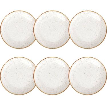 Imagem de Conjunto 6 Pratos Rústicos Tramontina Rasos 28cm Porcelana Marrom Decorado