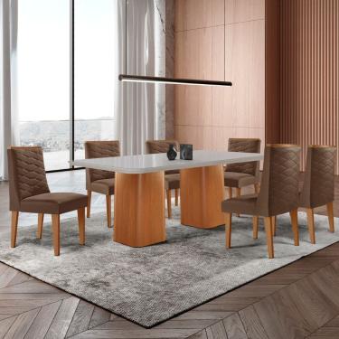 Imagem de Mesa de Jantar Eloise 180cm Tampo MDF Vidro com 6 Cadeiras Safira