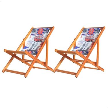 Imagem de Kit 2 Espreguiçadeiras Preguiçosa Dobrável sem Braço Mel em Madeira Maciça