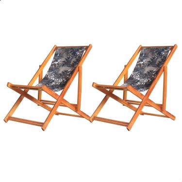 Imagem de Kit 2 Espreguiçadeiras Preguiçosa Dobrável sem Braço Mel em Madeira Maciça