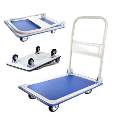 Imagem de Carrinho Carga Plataforma 150kg 4 Rodas Multiuso Base De Ferro Reforcada Armazem Logistica Dobravel Transporte Caixas Pr