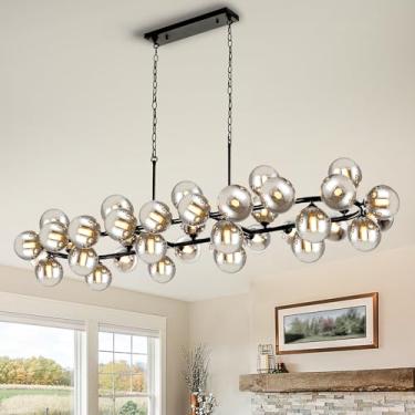 Imagem de Knwjmv Lustres Para Sala De Jantar, Tetos Altos E Grandes, Lustre Sputnik Wagon Wheel Com Vidro Cinza Fumê, Mesa Oval 40 Luzes Estar, Ilha Cozinha, 70"