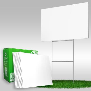Imagem de Pacote com dez (10) placas de quintal branco de quantidade 18x24 com H-Stakes para venda de garagem, para alugar, casa aberta, venda de propriedade, agora contratação, ou placas de gramado politico