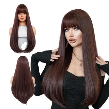 Imagem de Peruca Lisa Com Franja 70cm Orgânica Castanho Natural - Bbless