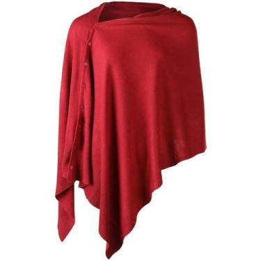 Imagem de Suéter De Cachecol De Malha Versátil Feminino Com Botões Verão Outono Xale Cardigan, Dark Red