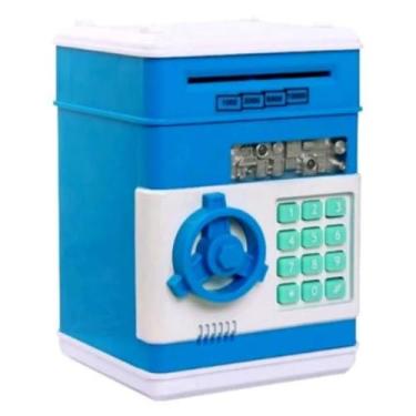 Imagem de Mini Cofre Eletrônico Digital Puxa Notas Automático Senha 4 Dígitos Dinheiro e Moedas(Azul)