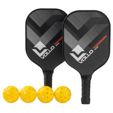 Imagem de Kit Pickeball Vollo Performance 2 Raquetes E 4 Bolas, Unico, Preto