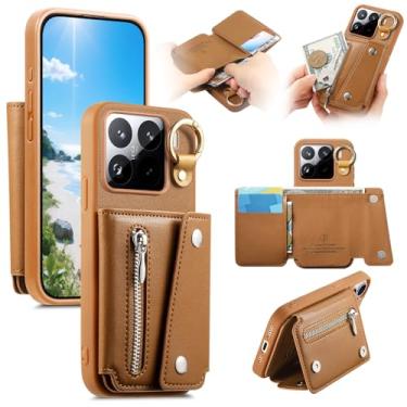Imagem de Asuwish Capa de celular para Xiaomi 15 Pro, carteira com suporte, zíper e compartimento para cartão de crédito, Mi 15Pro, 5G, mulheres, homens, meninas, marrom