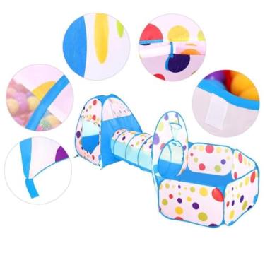 Imagem de Barraca Infantil 3x1 Com Tunel E Cesta De Basquete Piscina De Bolinhas Infantil Casinha De Brinquedo Infantil(azul bolinha)