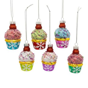 Imagem de Enfeite de cupcake de vidro Kurt Adler de 7,6 cm, 6 peças