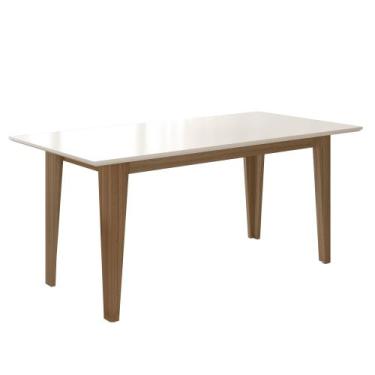 Imagem de Mesa de Jantar Retangular Tampo Chanfrado 160cm Liz Carvalho/Off White