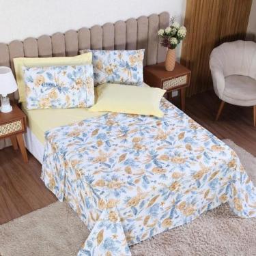 Imagem de Jogo Cama Casal 3P Lençol Sem Elástico + Fronha 100% Algodão - Ametist