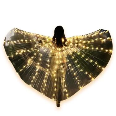 Imagem de COWINTIC LED Isis Wing – dança do ventre que brilha acende-se à fantasia, clube, usar asas de anjo com bastões para mulheres, Amarelo, Adult(57inches)