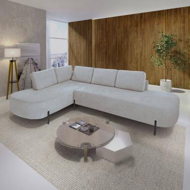 Imagem de Sofá de Canto Orgânico 4 Lugares 265cm Base de Ferro Chaise Esquerda Luna Gelo