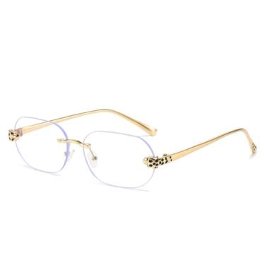 Imagem de Óculos de sol sem aro estilosos para homens e mulheres, lentes irregulares, sem armação de metal, lentes pretas, UV400 (transparentes)