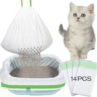 Imagem de LYCRAFTS Forros de caixa de areia para gatos, sacos de areia de gatos autolimpantes resistentes com cordão, saco de cocô descartável resistente a rasgos para animais de estimação 14 unidades (94 x 45