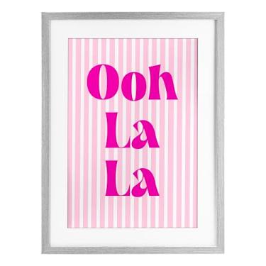Imagem de Stupell Industries Ooh La La Impressão emoldurada cinza listras rosa design sob vidro por Pooja Dave, 23 x 17