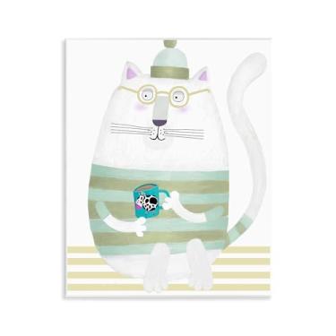 Imagem de Stupell Industries Desenho artístico de placa de parede de caneca gato com vaca por Carla Daly, 14 x 11