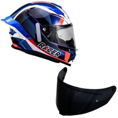 Imagem de Capacete Racer1 Rc1 Icone Azul Branco Vermelho Mais Viseira Rc1 Fume, 
