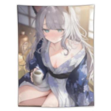 Imagem de LIEGBMEU Tapeçaria sexy de anime menina 152 x 203 cm arte de colcha de parede decoração de tapeçaria caprichosa AF161