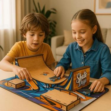 Imagem de Brinquedo Pista Skate de Dedo Colorido Em Mdf Adesivado Personalizado Manobras de Dedo Com Rampas Corrimão