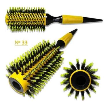 Imagem de Escova De Cabelo Térmica Amarela Cerdas De Javali Mista Madeira Ref. 3