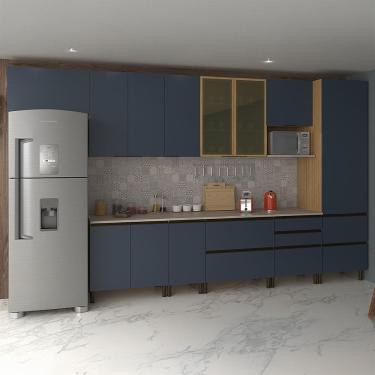 Imagem de Cozinha Completa Bartira Cristal Com 10 Portas, 9 Gavetas Lâmina De Mel-azul Royal