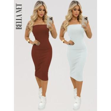 Imagem de KIT 2 Vestidos Midi Colado Sem Alça Anarruga Sem Bojo Lindas Cores - B