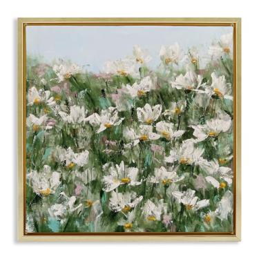Imagem de Stupell Industries Arte de parede em tela flutuante emoldurada dourada Daisy Field in Springtime por Emma Bell, 45,7 x 45,7 cm