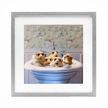 Imagem de Stupell Industries Impressão emoldurada cinza para porquinhos-da-índia design sob vidro por Jim Baldwin, 40,6 x 40,6 cm