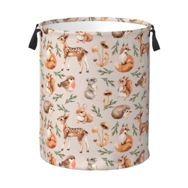 Imagem de Jbofyee Bolsa para cesto de roupa suja Forest Little Animal, cervo, esquilo, ouriço, raposa, cesto de roupa dobrável, organizador de armazenamento de roupas para banheiro, quarto, berçário, dormitório