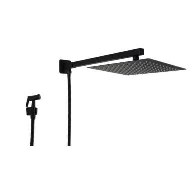 Imagem de Ducha Chuveiro Inox 304 25x25 cm Preto com Desviador e Chuveirinho de 