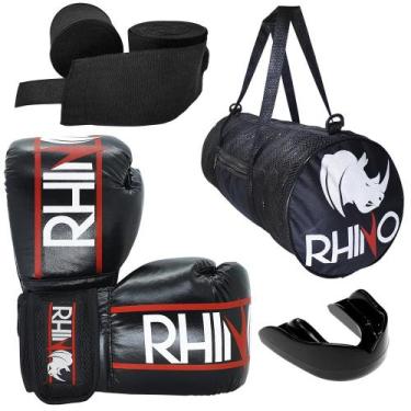 Imagem de Kit Treino Boxe Rhino 14oz - Luva Boxe - Bandagem - Bucal - Bolsa Espo