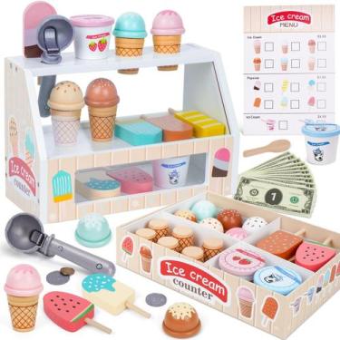Imagem de Ice Cream Counter Playset Melofaver Wooden Kids 3-8 anos